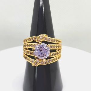 18K Gold Plated Zircon 925 Stamped 3-Piece Ring Set